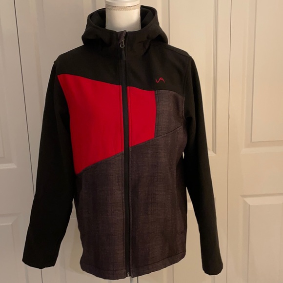 Vertical ‘9 SZ XL (18-20) Women’s Zip Front Lightweight Black/Red Hooded Jacket - Picture 1 of 14